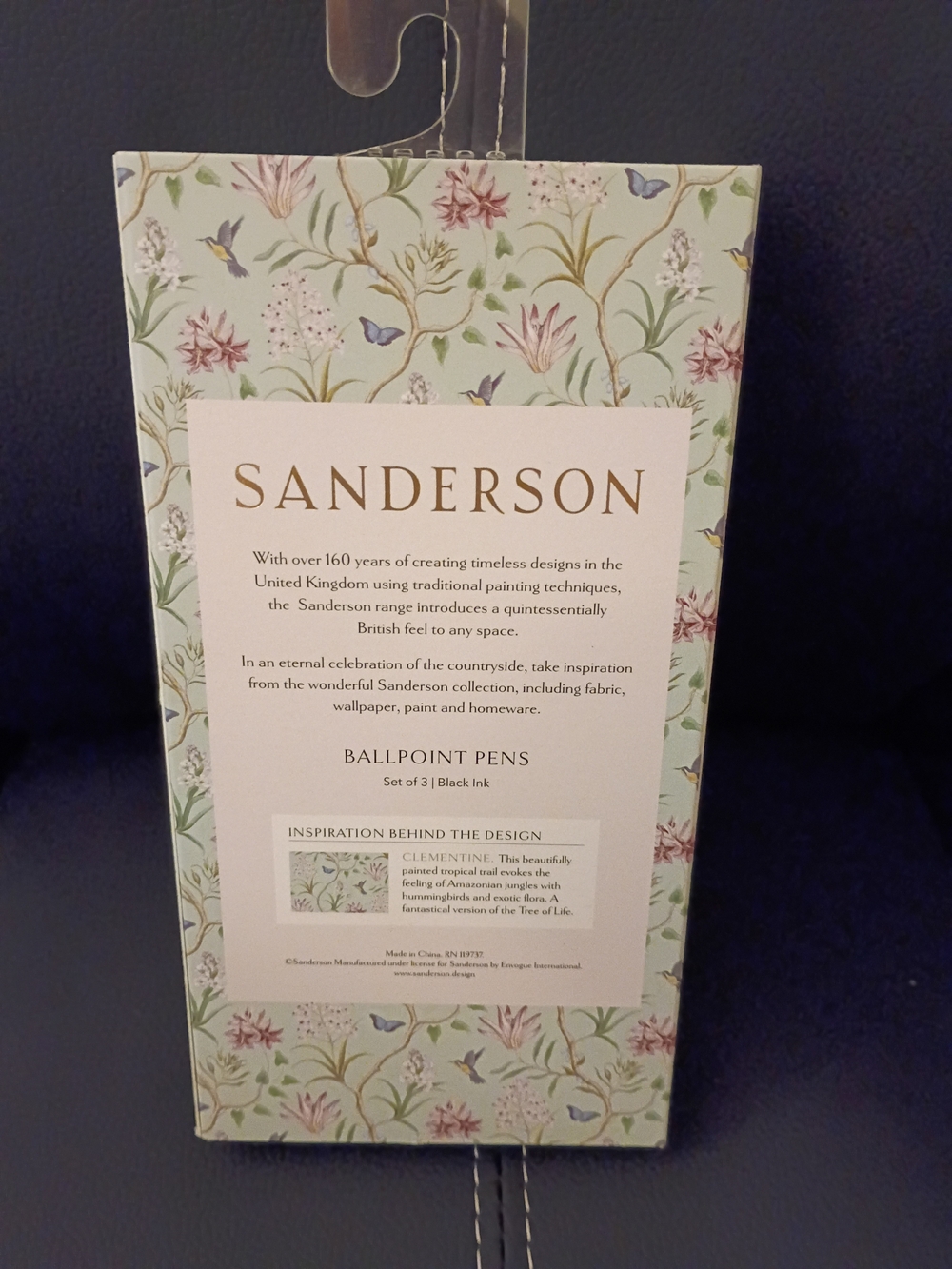 Sanderson Set of 3 Floral Ballpoint Pens - Cream & Blue - Picture 3 of 3